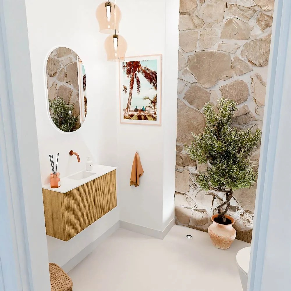 Mondiaz Joya 70cm toiletmeubel oak met wastafel faye midden zonder kraangat talc