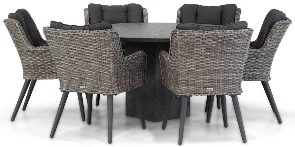 Tuinset Ronde Tuintafel 6 personen 140 cm Wicker Grijs Garden Collections Boston/Graniet