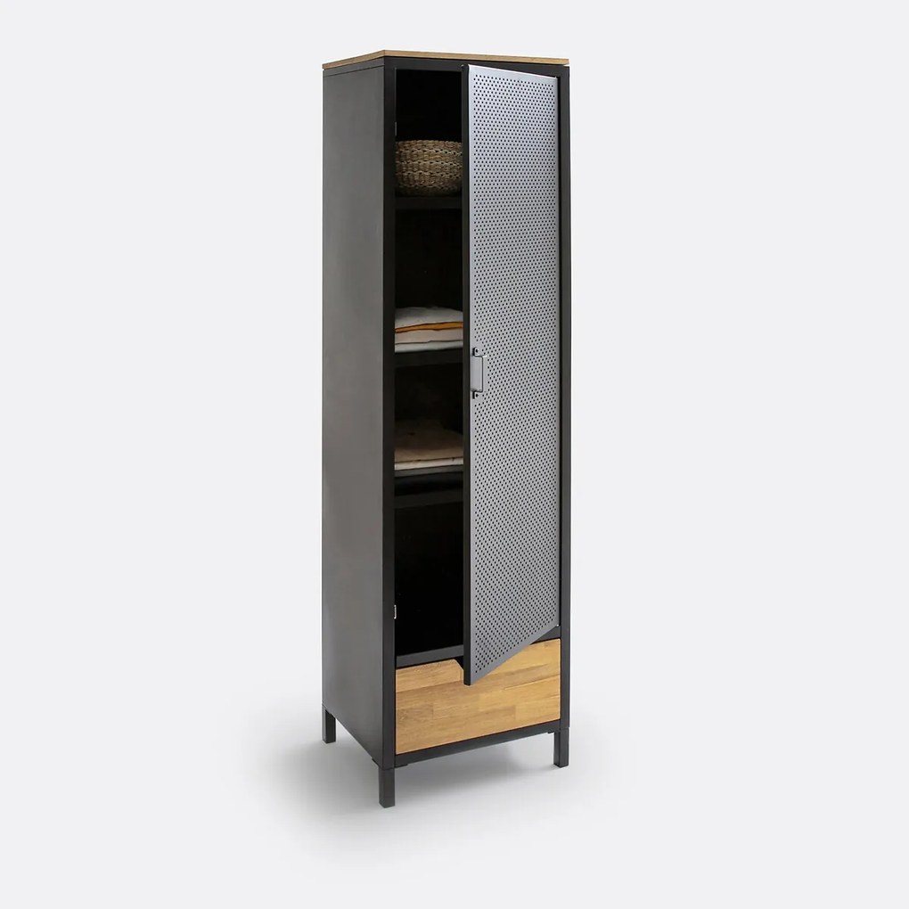 Kast in metaal en eik, 1 deur en 1 lade Agama