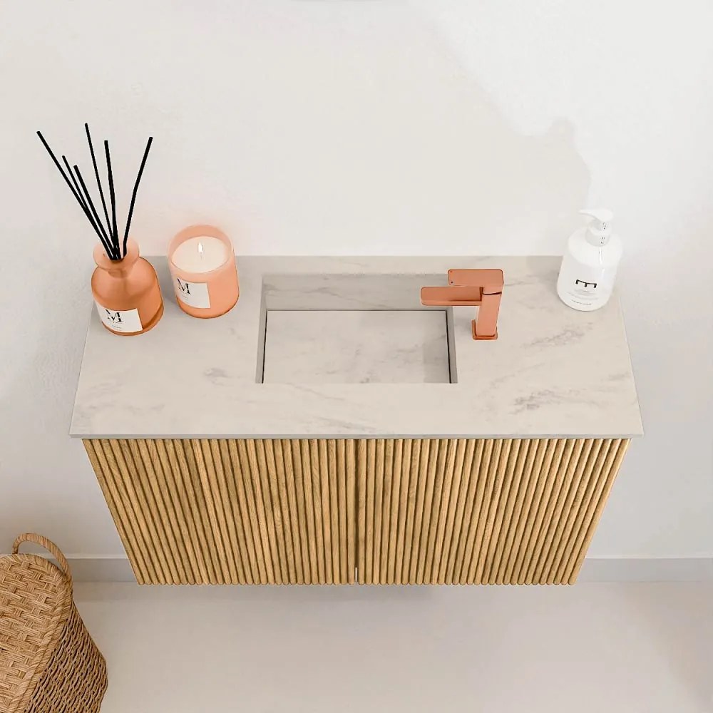 Mondiaz Joya DLux 60cm toiletmeubel oak met wastafel faye midden 1 kraangat opalo