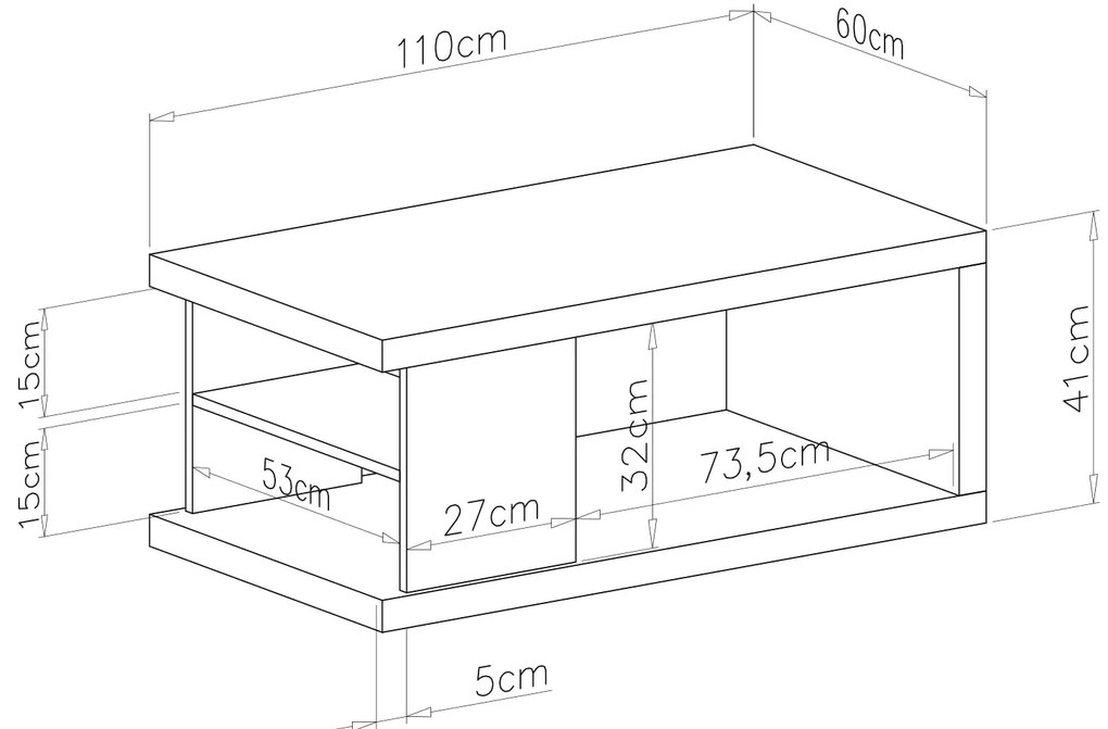 LANA Elegant walnoot - SALONTAFEL MET LEGPLANK