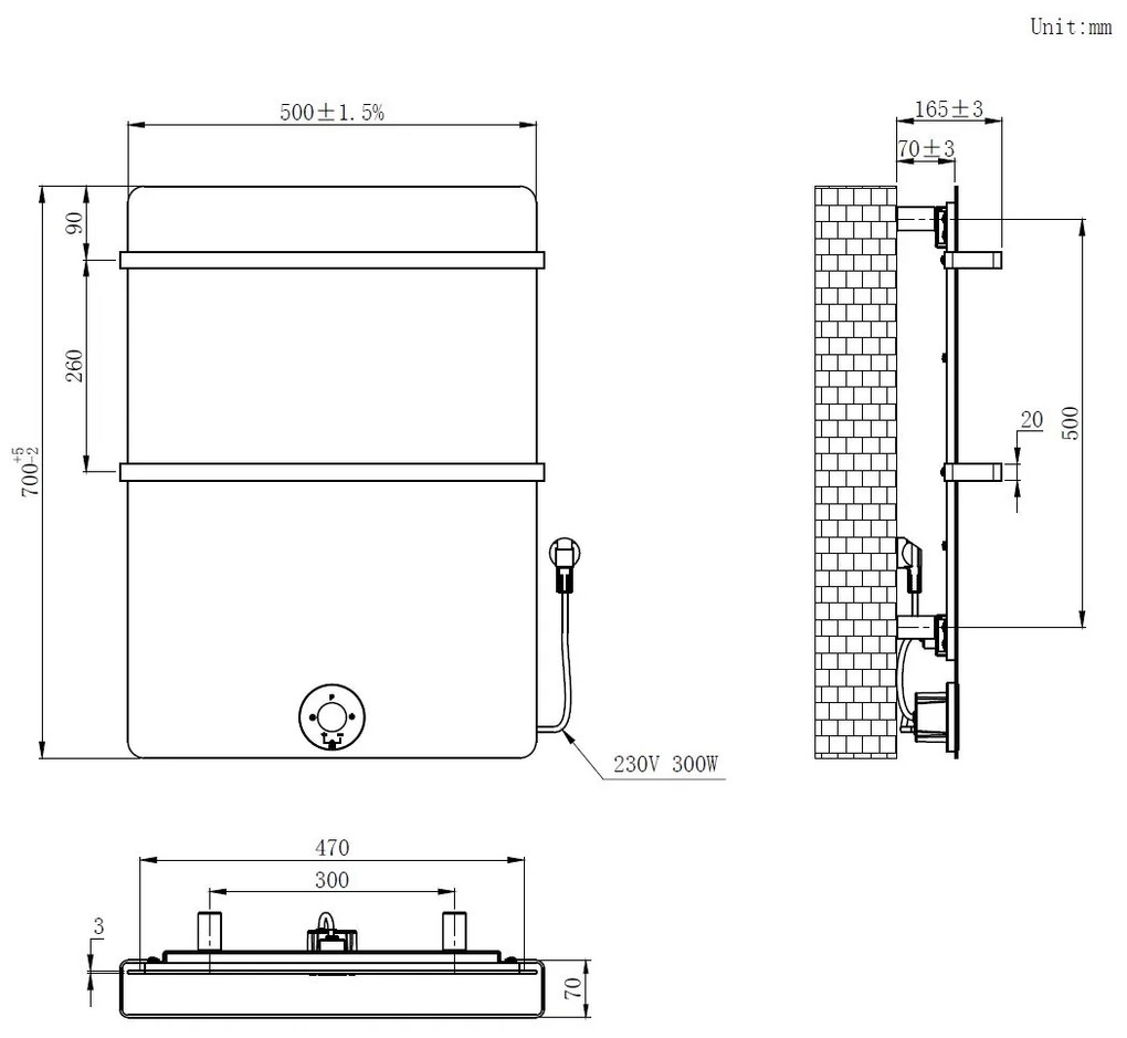 Best Design Brenner Elektrische radiator mat wit 300W 70x50cm