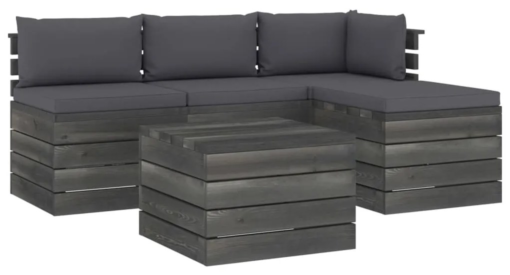 vidaXL 5-delige Loungeset met kussens pallet massief grenenhout