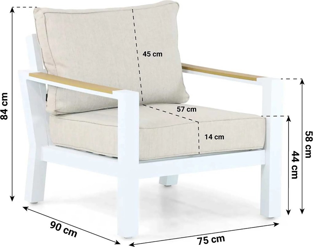 Stoel en Bank Loungeset 5 personen Aluminium/Polywood (teakfinish) Wit  Lifestyle Garden Furniture Bilbao