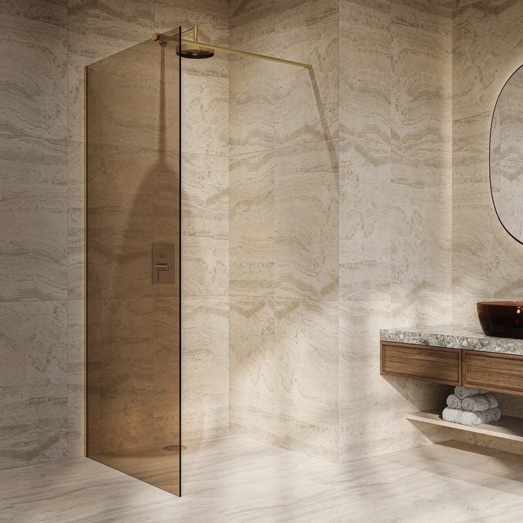 Saniclear Bronze inloopdouche brons glas 80x200cm geborsteld messing - mat goud