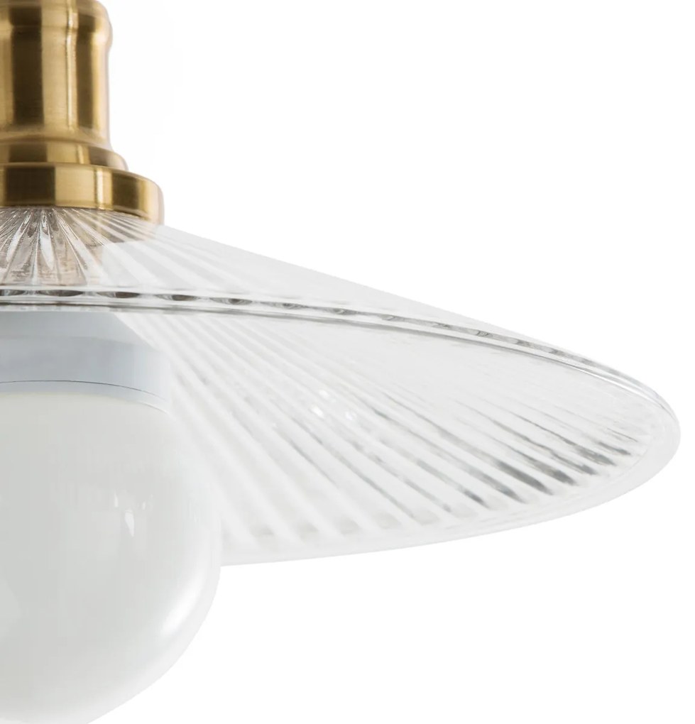 Hanglamp in messing en geribbeld glasØ35,5 cm, Iloa
