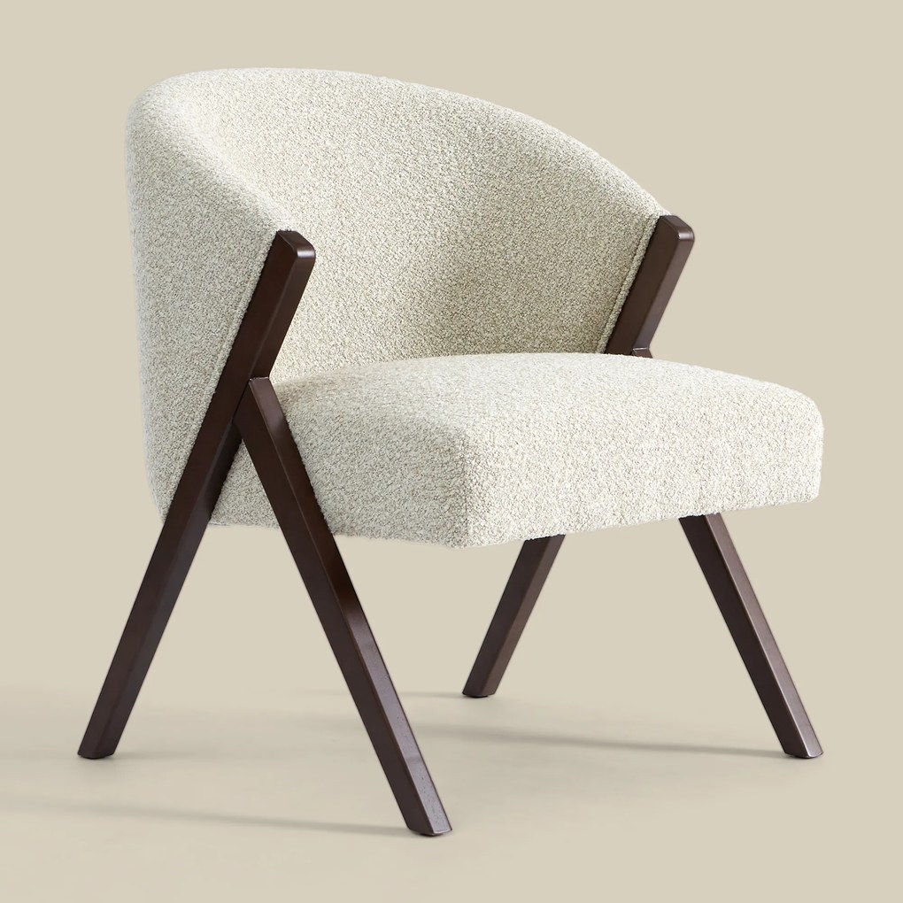 Beige Fauteuil Met Walnoot Hout