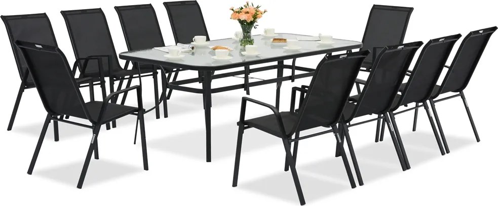 Modena/Bitonto metalen tuinmeubelen voor 10 personen met grote Garden Point tafel zwart