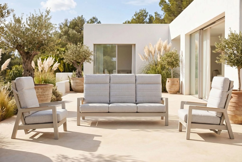 Stoel en Bank Loungeset 2 personen Aluminium Taupe Lifestyle Garden Furniture Evora