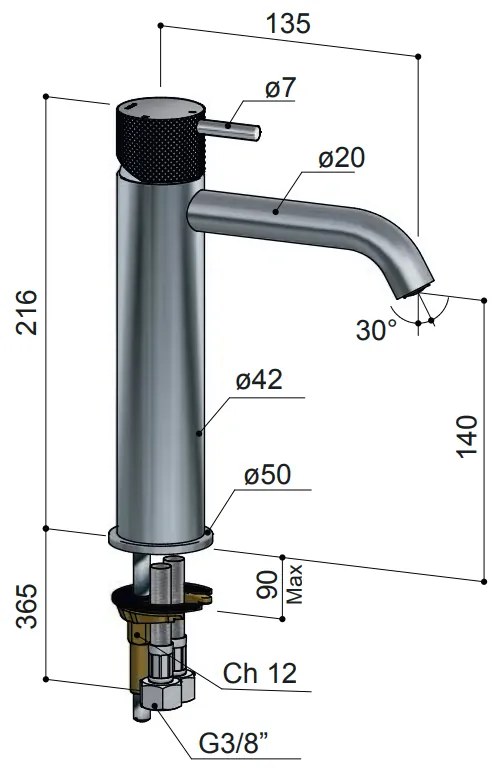 Hotbath Cobber X wastafelkraan 22cm geborsteld nikkel