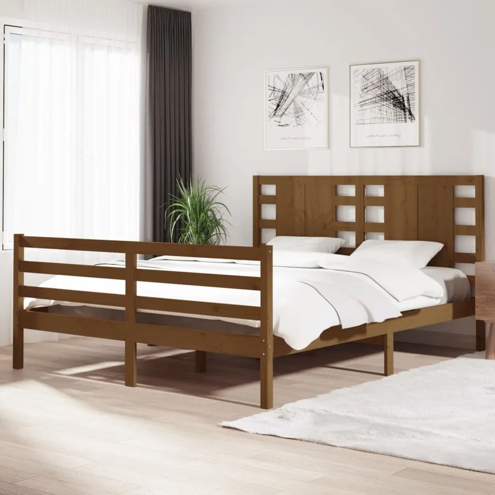 vidaXL Bedframe massief grenenhout honingbruin 160x200 cm