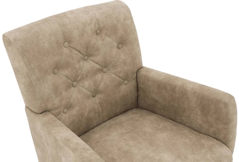 Goossens Eetkamerstoel Oliver beige microvezel met armleuning en met wielen, stijlvol landelijk