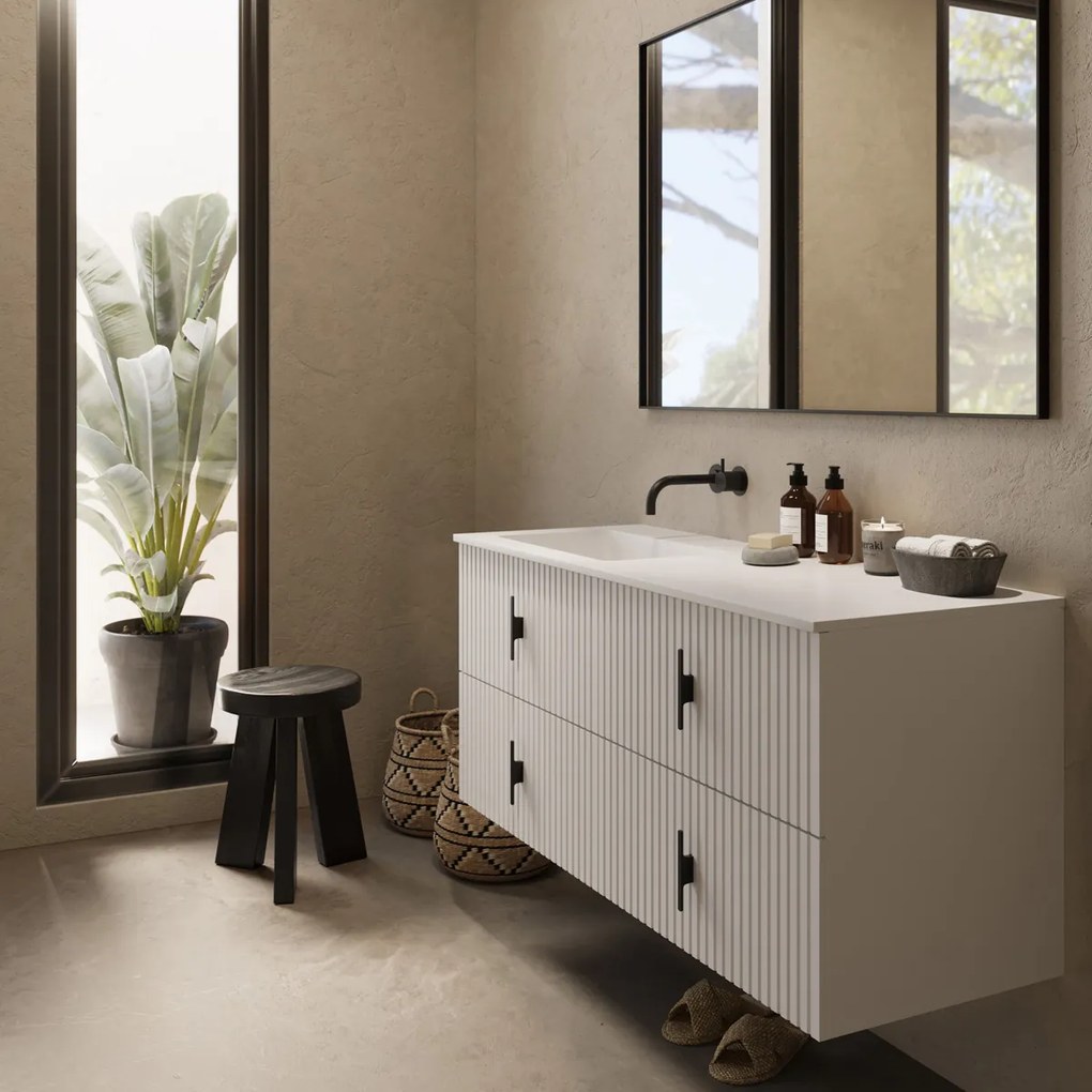 Muebles Avila badmeubel ribbelfront 120cm wit mat met wastafel links zonder kraangat
