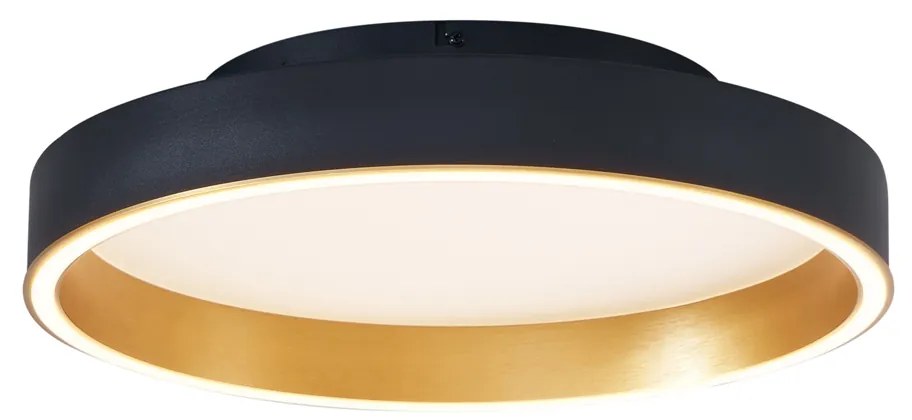 Design plafondlamp zwart met goud 40cm incl. LED 3-way switch - Ingo