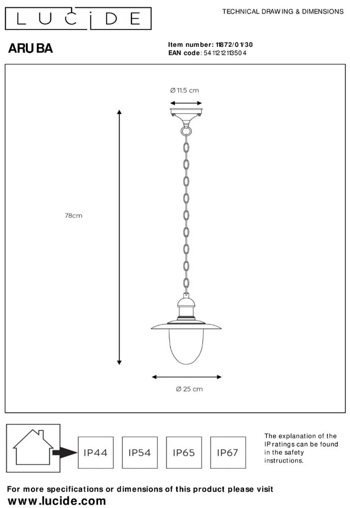 Lucide Aruba hanglamp 60W 80x25cm zwart