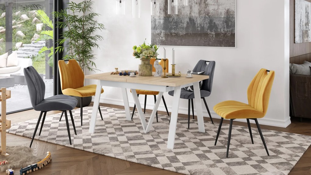 AVERY eik Sonoma / onderkant wit - LOFT/INDUSTRIËLE TAFEL VOOR WOONKAMER / EETKAMER UITKLAPBAAR TOT 330 cm!