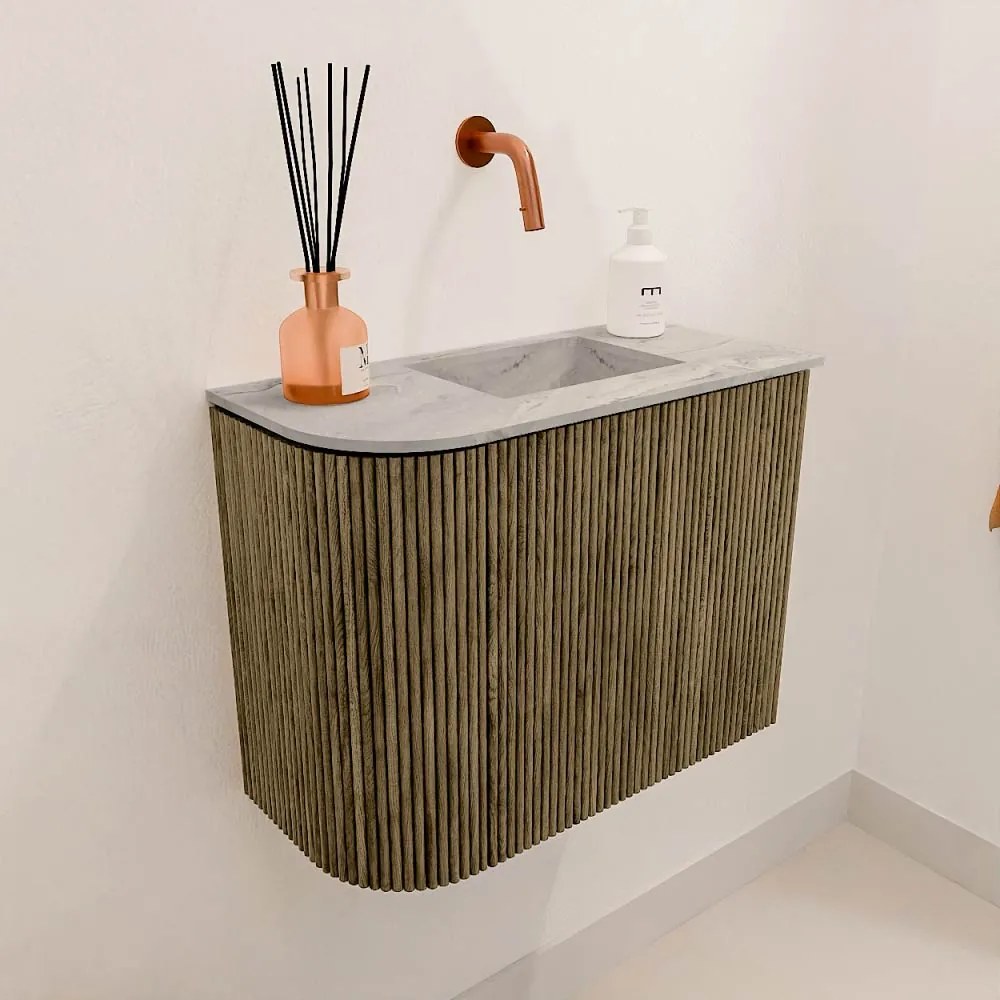 Mondiaz Joya DLux 50cm toiletmeubel ronding links dusk met wastafel faye rechts zonder kraangat glace