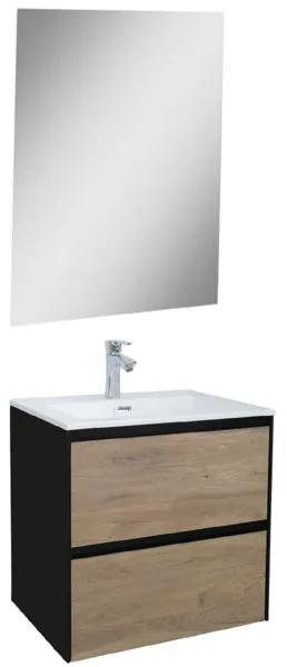 Adema Industrial Badmeubelset 60x45.5x58cm met overloop inclusief spiegel zonder verlichting hout/zwart Industrial-60