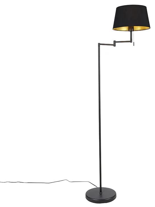 Klassieke vloerlamp zwart verstelbaar met zwart met gouden kap - Ladas Klassiek / Antiek E27 Binnenverlichting Lamp