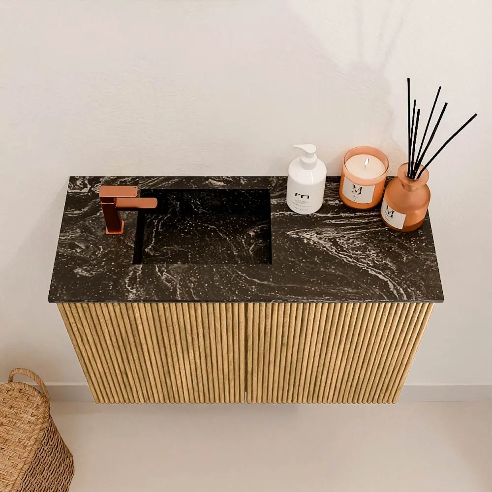Mondiaz Joya DLux 60cm toiletmeubel oak met wastafel faye links 1 kraangat lava