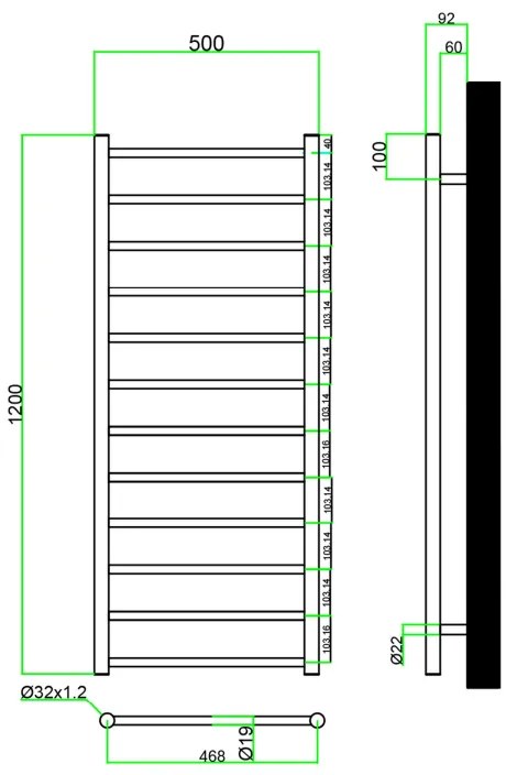 Eastbrook Emsbury elektrische handdoekradiator 50x120cm 250W RVS gepolijst