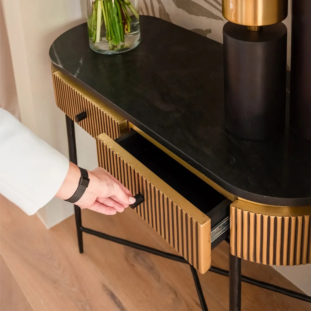 Richmond Interiors Ironville Ovale Sidetable Goud Met Ribbels - 100 X 40cm.