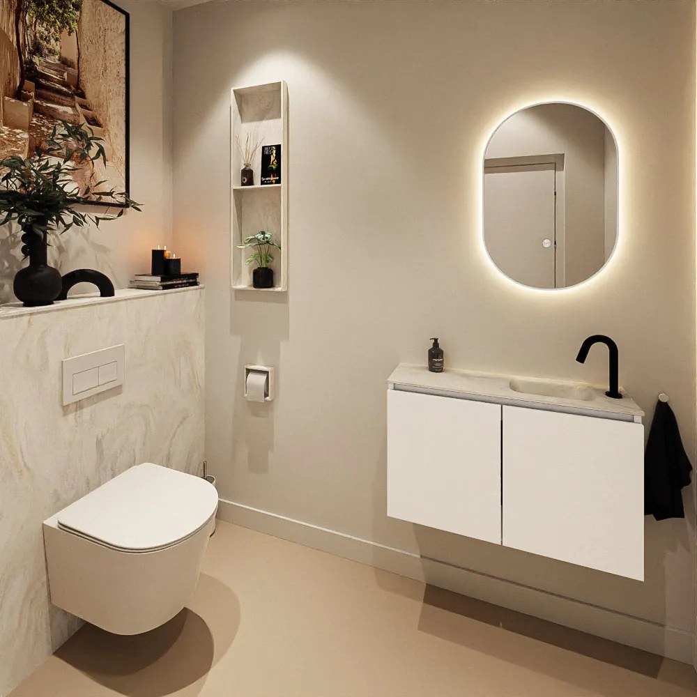 Mondiaz Ture DLux toiletmeubel 80cm talc met wastafel ostra rechts met kraangat