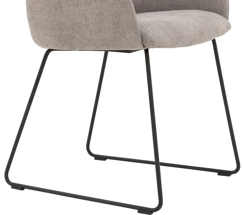 Goossens Eetkamerstoel Hera lichtgrijs stof met armleuning, modern design