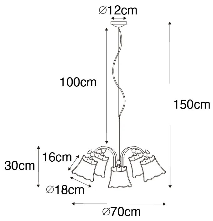 Stoffen Klassieke hanglamp messing met witte lampenkap 5-lichts - Nona Klassiek / Antiek E27 rond Binnenverlichting Lamp