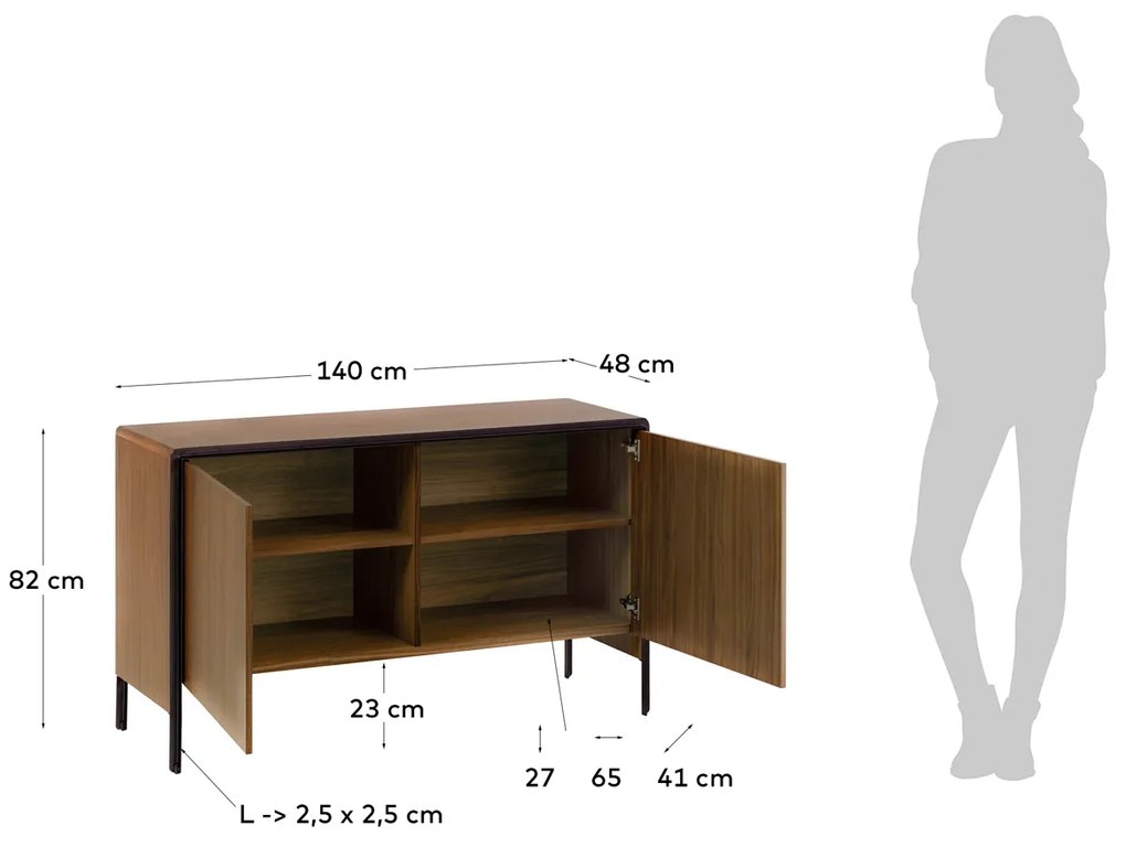Kave Home Nadyria Retro Design Dressoir Walnoot - 140x48x82cm.