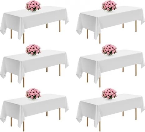VEVOR 6 x Tafelkleed 1524x2591 mm, Herbruikbare tafelkleedbeschermer, Machinewasbaar Polyester Tafelkleed voor Feesten, Bruiloften, Banketten, Formele Evenementen, Wit