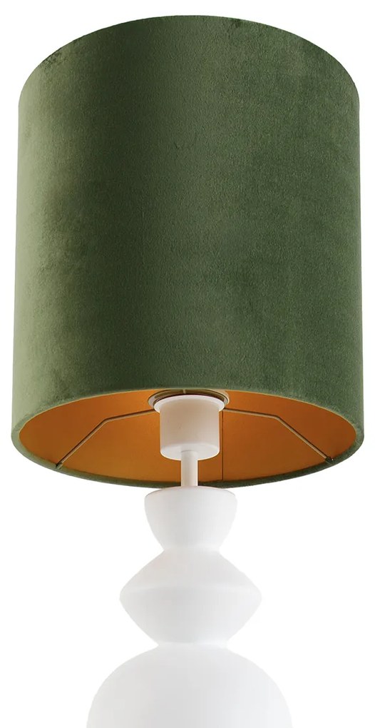 Design tafellamp wit velours kap groen met goud 25 cm - Alisia Design E27 rond Binnenverlichting Lamp