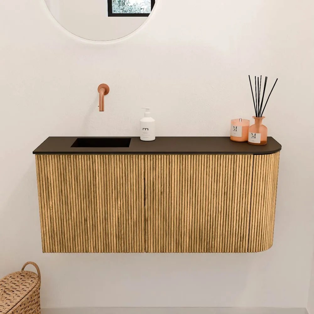 Mondiaz Joya 90cm toiletmeubel ronding rechts oak met wastafel faye links zonder kraangat urban