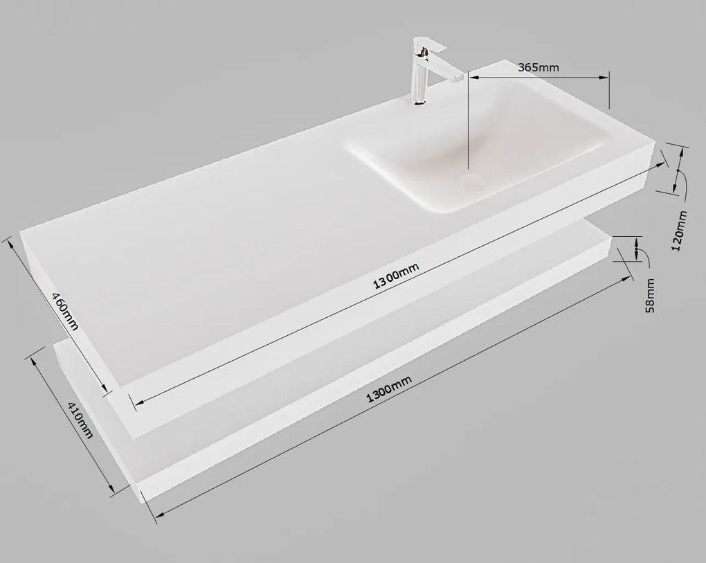 Mondiaz Alan DLux planchet 130cm met wastafel rechts 1 kraangat frappe