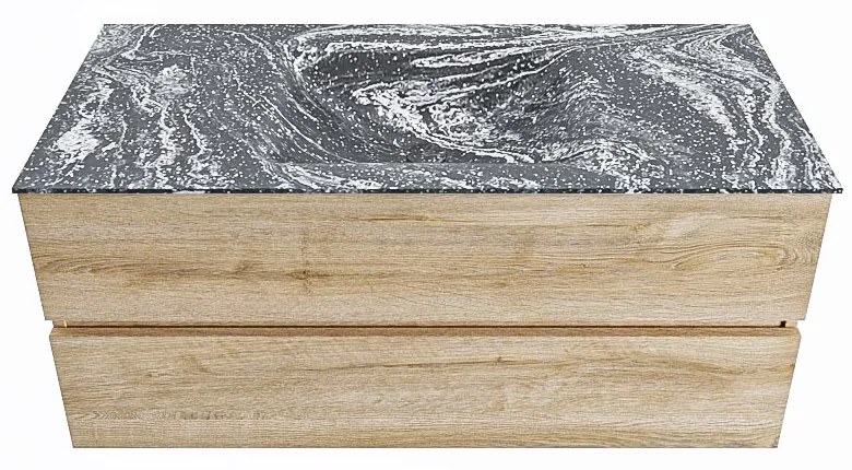 Mondiaz Vica DLux badmeubel 110cm washed oak 2 lades met wastafel lava midden 1 kraangat