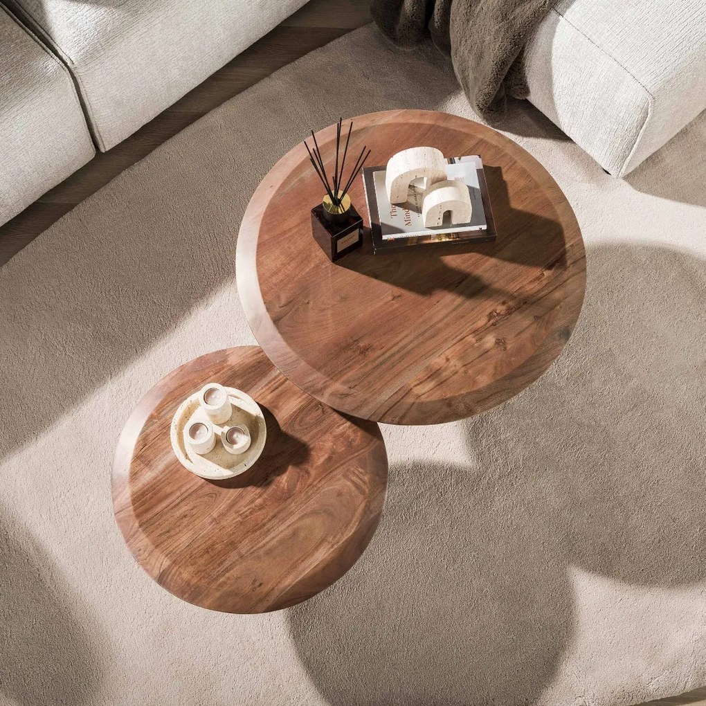 Salontafelset Rond Acacia Bruin - 80 X 80cm.