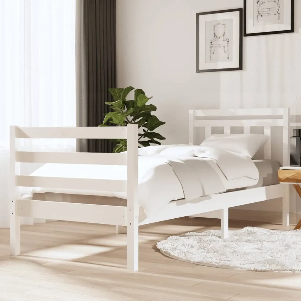 vidaXL Bedframe massief hout wit 90x190 cm 3FT Single