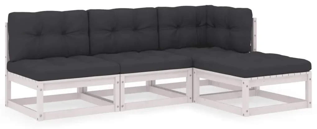 vidaXL 4-delige Loungeset met kussens massief grenenhout