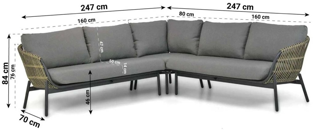 Hoek loungeset 4 personen Aluminium/wicker Taupe Coco Nathan/Enchante