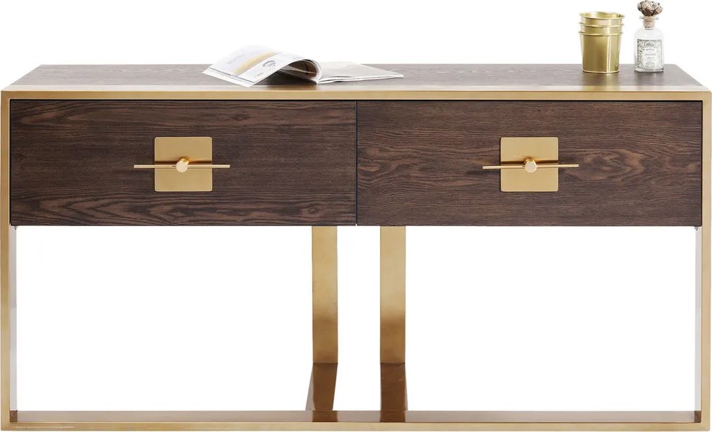 Houten Sidetable Met Messing - 148.6 X 45cm.