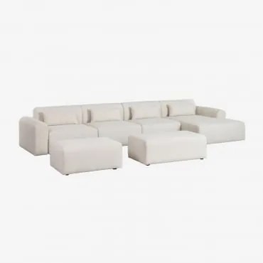Modulaire Bank Met Chaise Longue Rechts, 4-delig, 2 Poefs In Teddystof Borjan Chenille White - Sklum