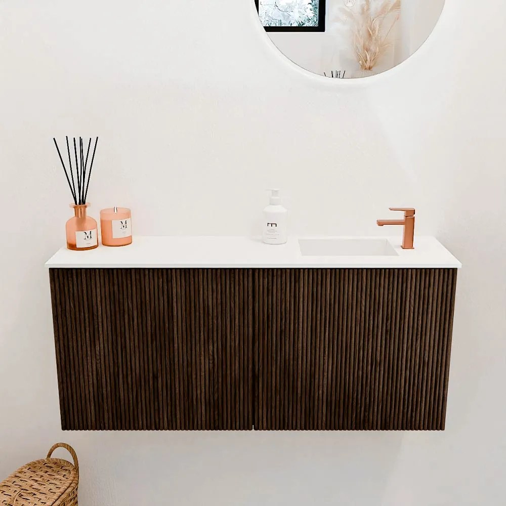 Mondiaz Joya 90cm toiletmeubel walnut met wastafel faye rechts 1 kraangat talc
