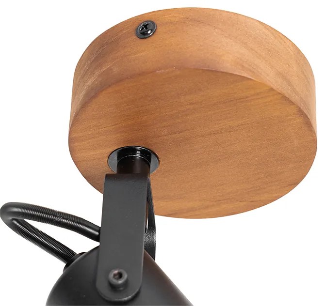 Industriële Spot / Opbouwspot / Plafondspot zwart met hout kantelbaar - Tommy Industriele / Industrie / Industrial E14 rond Binnenverlichting Lamp