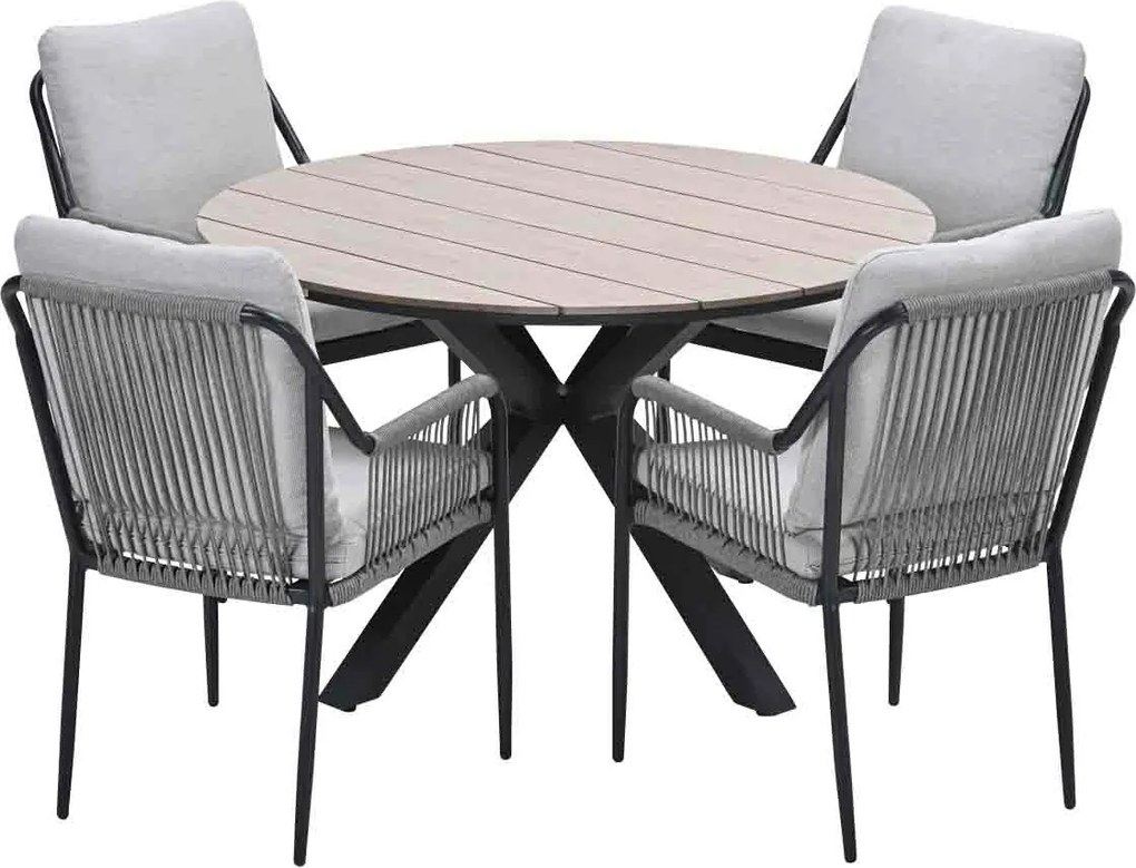 Garden Impressions Stevie tuinset 5-delig taupe - Tulli tuintafel Ø122x75 cm - light teak vironwood