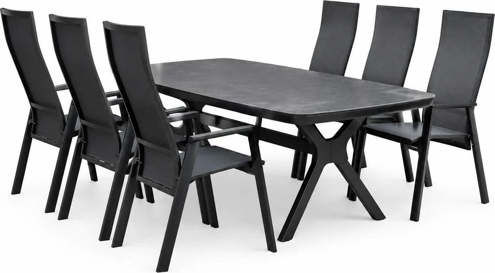 Vespera Nancy dining tuinset 220x100xH74 cm 7 delig verstelbaar antraciet