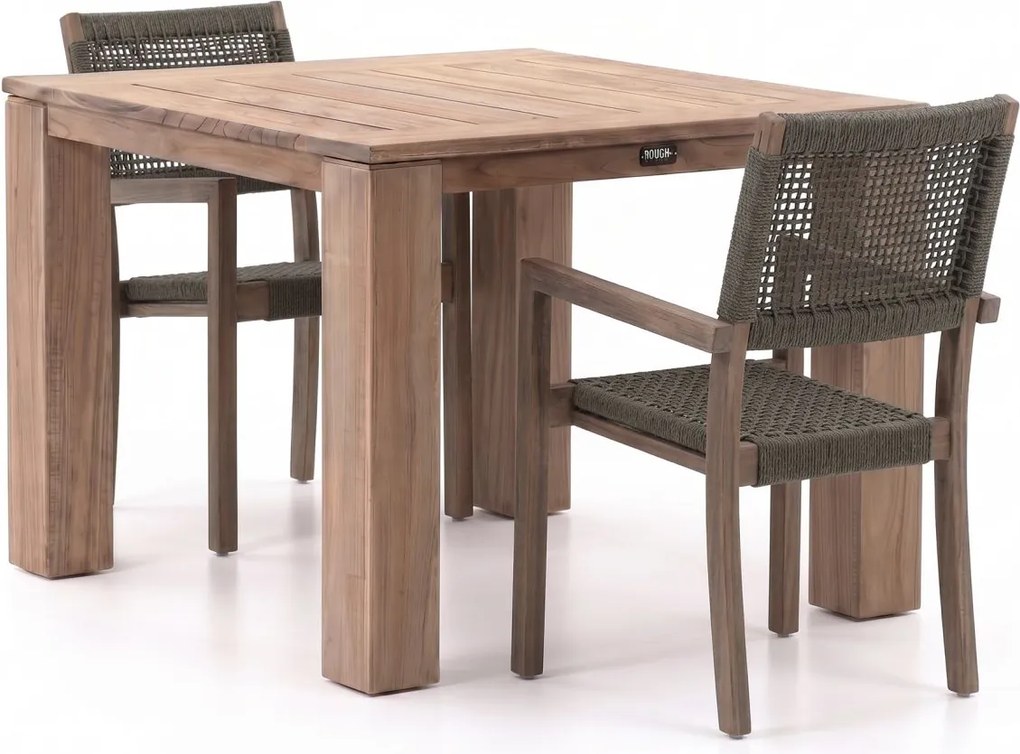 + 10% kassakorting | Diningset ROUGH  | 2 personen teakhout | Tuinset stapelbaar | 3-delig | Kees Smit Tuinmeubelen