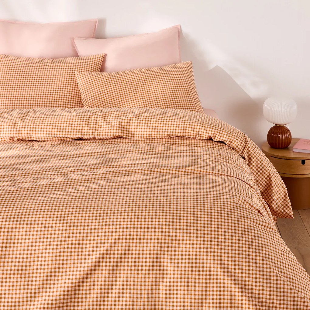 Beddengoed 30% gerecycled katoen, vierkante kussensloop, geruit, LESIA
