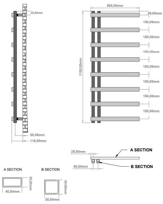 Eastbrook Platani handdoekradiator 50x115cm 467W wit mat