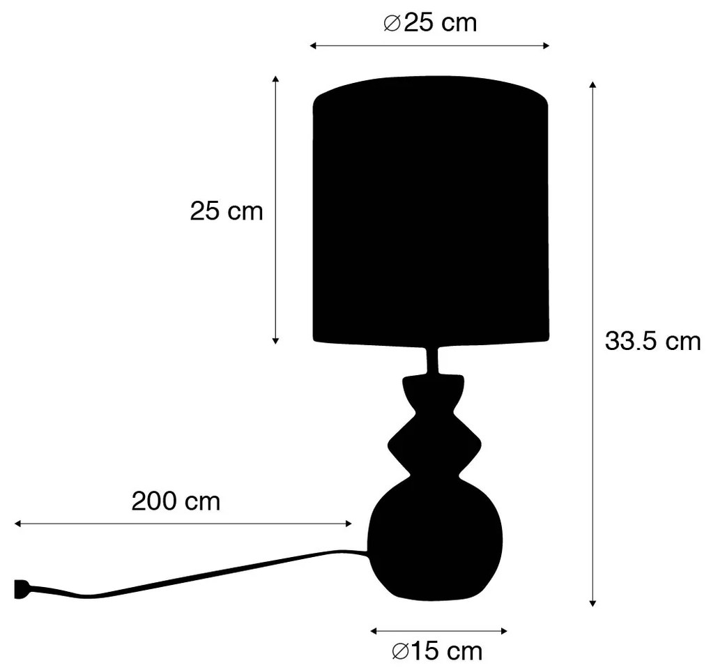 Design tafellamp wit velours kap taupe met goud 25 cm - Alisia Design E27 rond Binnenverlichting Lamp