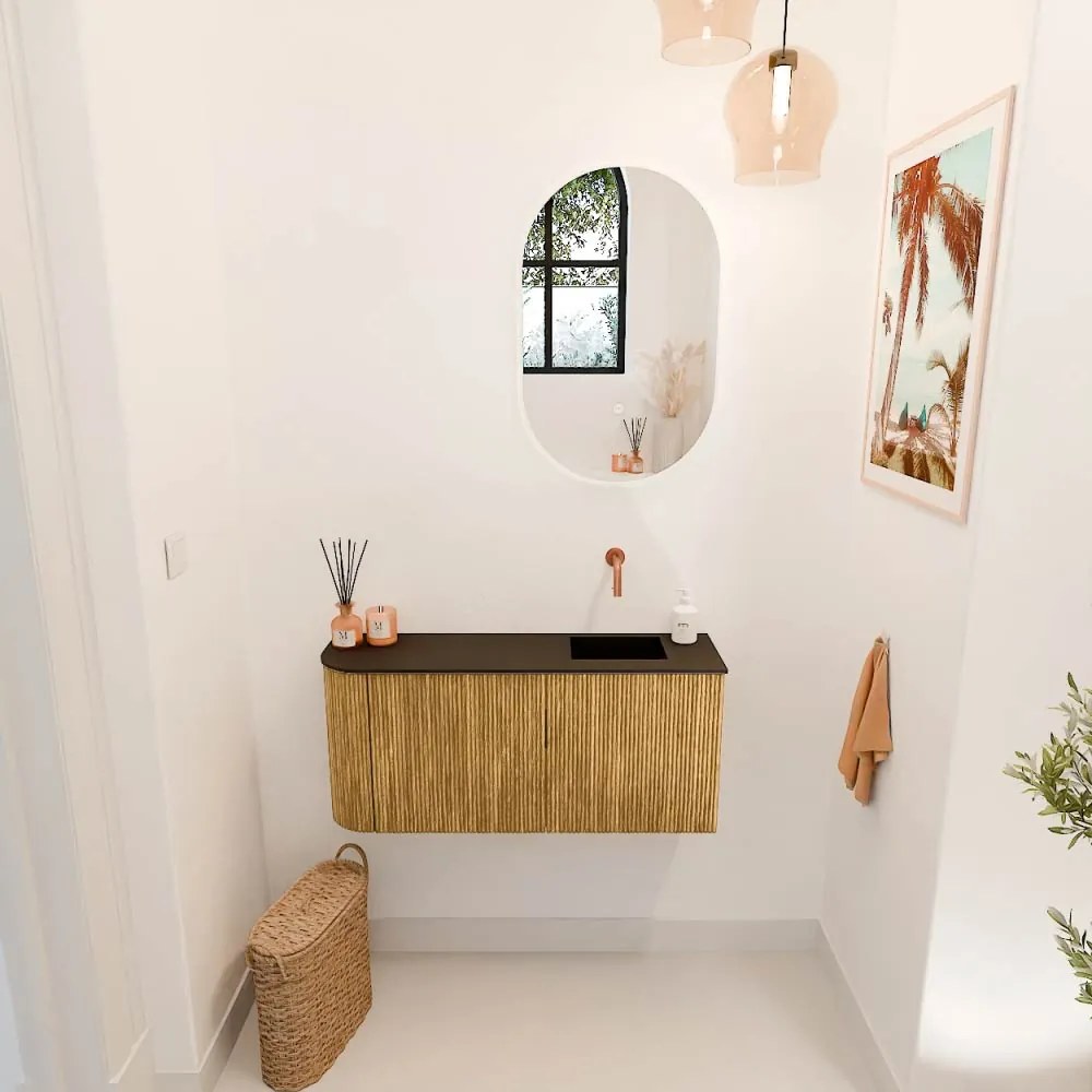 Mondiaz Joya 90cm toiletmeubel ronding links oak met wastafel faye rechts zonder kraangat urban